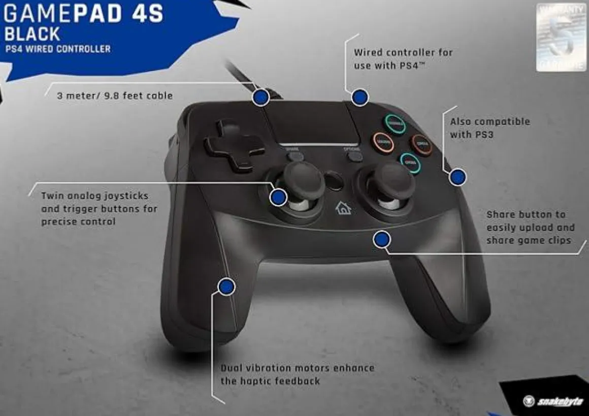 GamePad filaire Noir pour PS4 -^Snakebyte Cheap