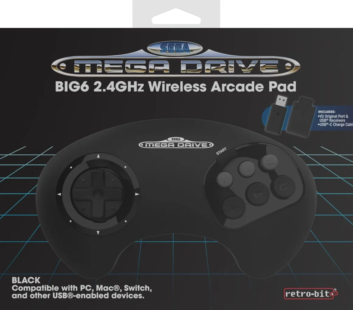 - Manette Noire BIG6 Sega Mega Drive & Genesis - Sans fil 2.4Ghz^retro-bit Sale