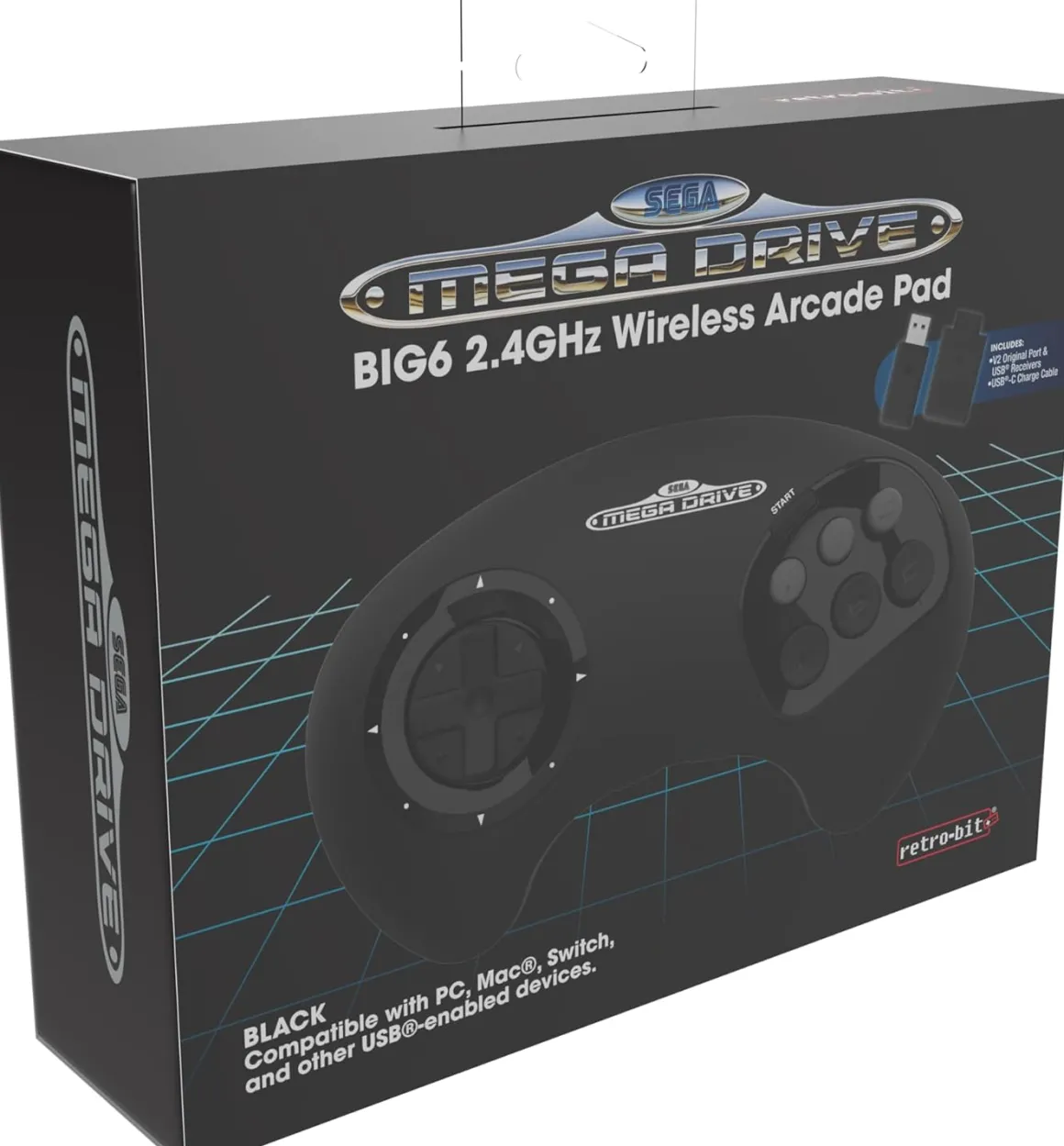 - Manette Noire BIG6 Sega Mega Drive & Genesis - Sans fil 2.4Ghz^retro-bit Sale