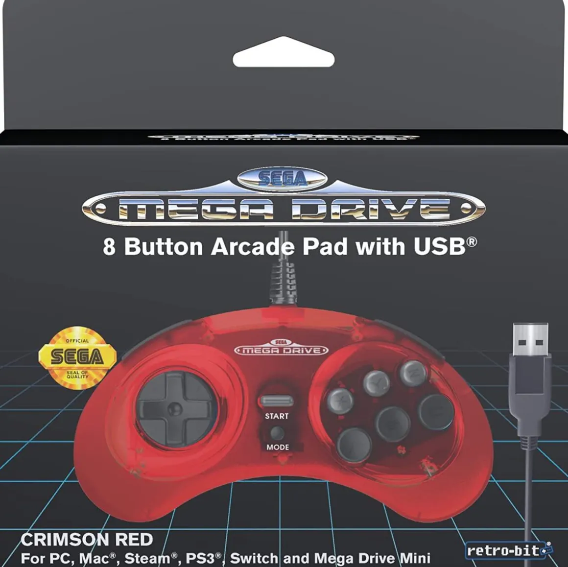 Retrobit - SEGA Mega Drive manette Crimson Red filaire 8 boutons - Connexion USB^retro-bit Fashion