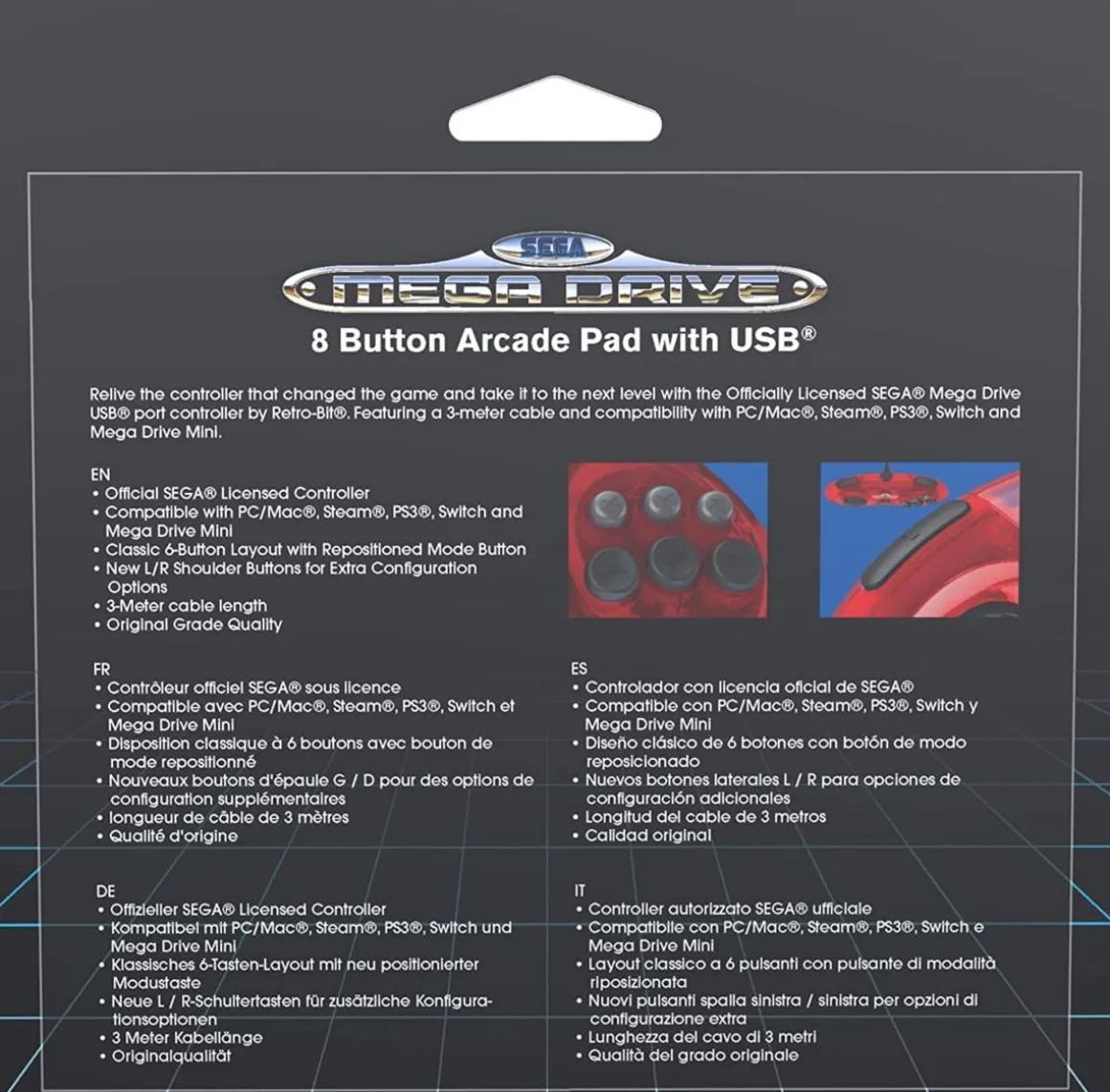 Retrobit - SEGA Mega Drive manette Crimson Red filaire 8 boutons - Connexion USB^retro-bit Fashion